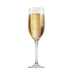 A realistic glass of champagne with bubbles celebration theme sparkling effect isolated on white and transparent background