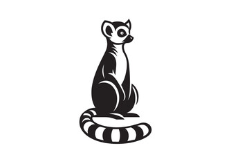  Lemur. Black and white simple vector illustration. Emblem, logo, print, isolated object © Victoria