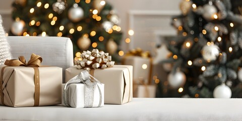 Warm Christmas Spirit Filling a Cozy Decorated Home with Space for Text