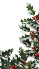 Watercolor Holly Branches with Red Berries in Festive