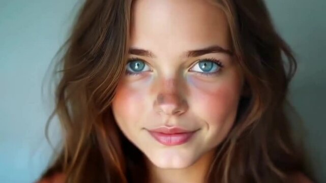 Beautiful girl looks at the camera smiling