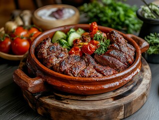 A Testi Kebab. The most popular Turkish dishes. Slow-cooked meat and vegetables cooked in a sealed...