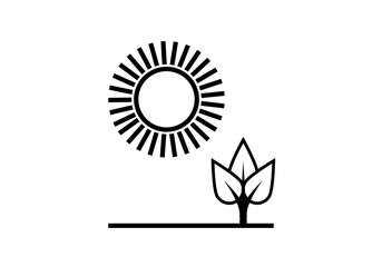 Icono negro de sol y brote de planta