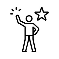 Success icon, person with star in black line style with copy space