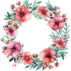 romantic flowers wreath vector illustration in watercolor style