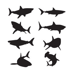 shark silhouettes on white background