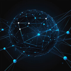 Technological webs form a rotating, glowing globe in a circle, numbers on an abstract background.