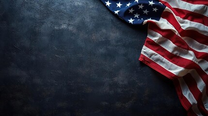 A beautifully draped American flag on a dark textured background, symbolizing patriotism and national pride.