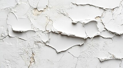 Obraz premium A close-up of cracked white paint texture, showcasing the peeling layers and a weathered, rustic surface ideal for backgrounds.