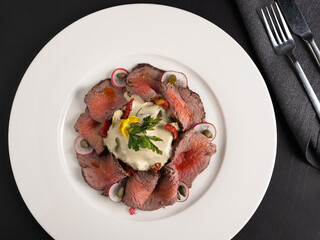 fine dining restaurant and grilled meat with vegetables 