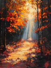 Serene Autumn Pathway with Sunlit Trees