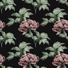 Elegant pink peonies pattern against a dark background celebrating floral beauty