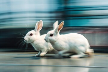Obraz premium Speedy White Rabbits in Motion Blur
