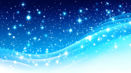 Sparkling Blue Night Sky with Shining Stars & Wavy Lines