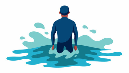 Illustration of a man submerged in floodwater, perfect for content related to natural disasters, climate change, and environmental crises.