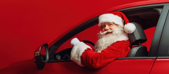 Santa in Red Car, Smiling, Christmas Vibes, Joyful Scene