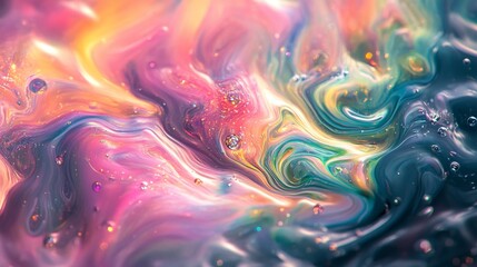 Obraz premium Abstract Swirling Liquid with Iridescent Colors and Bubbles