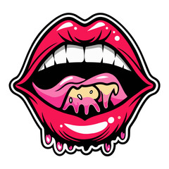 Fototapeta premium Vector illustration of red lips with glossy coating.Pop art style t-shirt print for fashion, beauty and pop culture related projects.