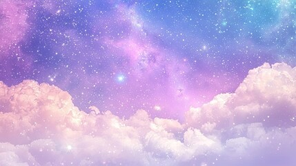 Mysterious galaxies, soft clouds and galaxy glitter, purple, blue and magenta pink pastel sky with stars provide an attractive background for your digital junk journal elements.