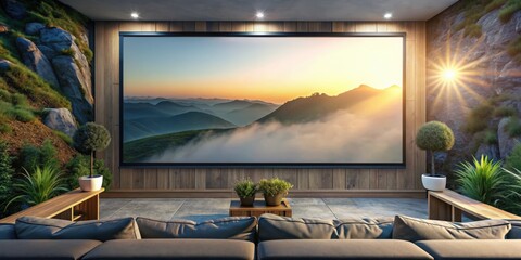 Obraz premium Adventure movie playing on widescreen TV, Adventure, movie, widescreen, TV, entertainment, film, watching, screen, cinema