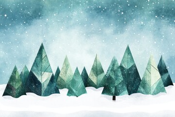 Abstract Watercolor Illustration of a Snowy Forest