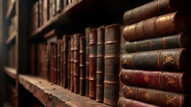 Antique Books on Wooden Bookshelf