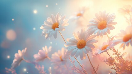 Delicate White Daisies Bathed in Soft Golden Light
