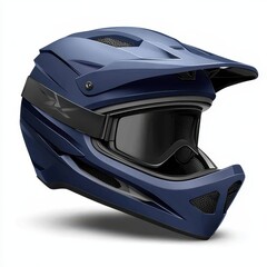 Stylish blue motorcycle helmet with visor, designed for safety and adventure on rugged terrains and road racing, white background