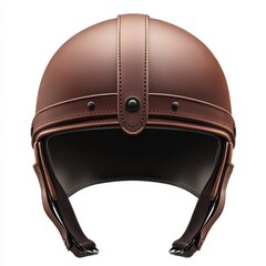 Fototapeta premium Stylish brown leather helmet designed for safety and comfort in motorcycling. Perfect for riders seeking both fashion and protection, white background