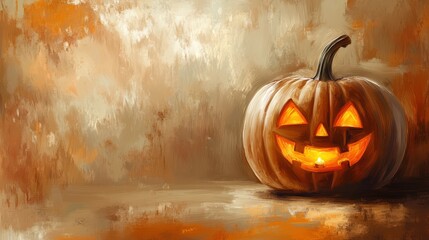 Halloween A painting of a pumpkin with a light inside it