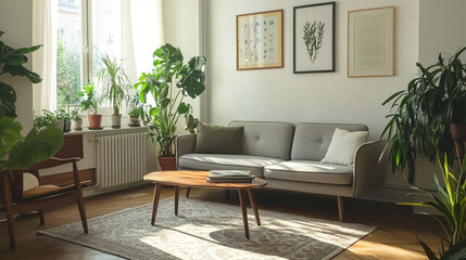 Living Room Interior Design with Sofa and Plants