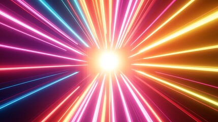 Obraz premium Radiating Neon Light Burst, futuristic flashes, Motion lights, Colorful Streaks on Dark Background