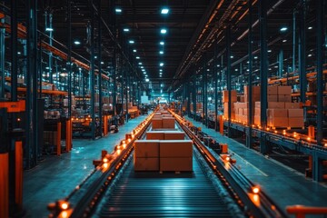 Automated Conveyor System in High-Tech Warehouse