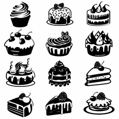 Cakes icon set, desserts, cupcakes symbols, sweets sign, bakery design elements, bakery pastry, biscuits