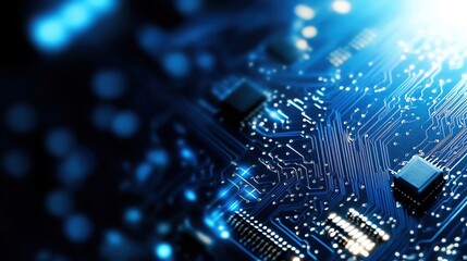 Close-up of a modern circuit board showcasing intricate patterns and vibrant colors, ideal for technology and innovation themes.