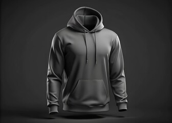 Exclusive 3D rendering of a black sweatshirt hoodie mockup on a black background suitable for branding and packaging design. AI Generative