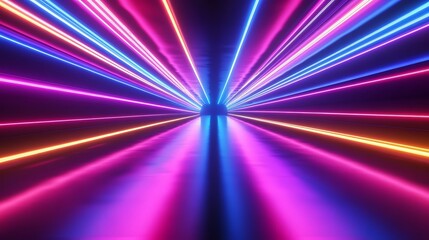 Radiating Neon Light Burst, futuristic flashes, Motion lights,  Colorful Streaks on Dark Background