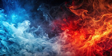 Colorful abstract background with contrasting cold blue and hot red smoke textures, resembling ice and fire elements, Colorful, Abstract