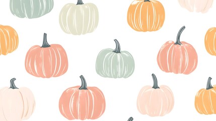 Pumpkins and gourds in various shapes, sizes, and colors on a white background. Vector illustration