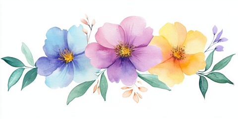 Fototapeta premium This vibrant watercolor illustration showcases wildflowers in bloom, making it ideal for wedding invitations, cheerful cards, and colorful spring decorations that evoke joy and celebration