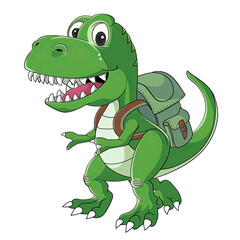 Obraz premium A cartoon dinosaur is carrying a backpack