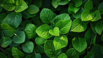 Lush green leaves create vibrant and refreshing backdrop, showcasing various shades and textures that evoke sense of tranquility and natures beauty