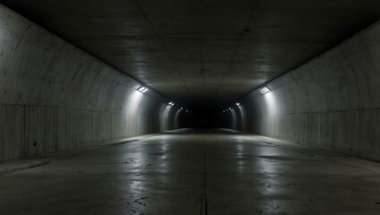 Completed tunnel with smooth concrete walls stretching into darkness.