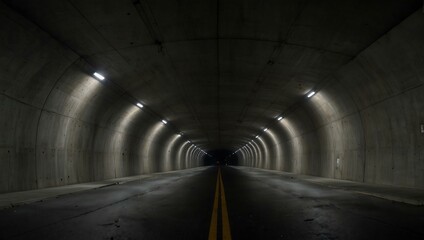 Completed tunnel with smooth concrete walls stretching into darkness.