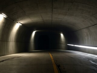 Completed tunnel with smooth concrete walls stretching into darkness.