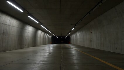 Completed tunnel with smooth concrete walls stretching into darkness.