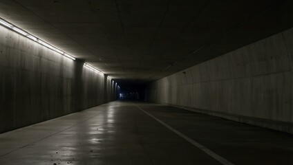 Completed tunnel with smooth concrete walls stretching into darkness.