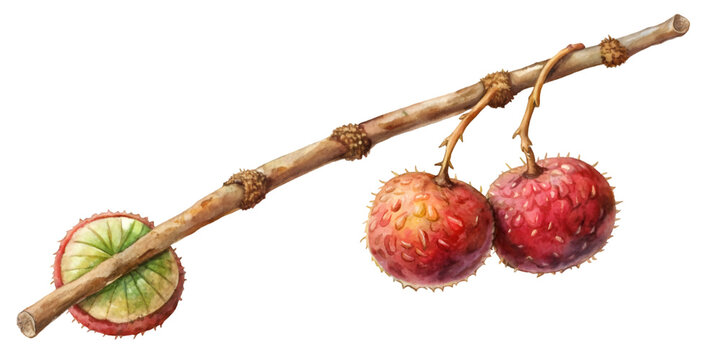 Branch with Marang Isolated on Transparent Background, Perfect for Botanical Illustrations and Culinary Design Projects