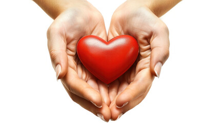 Obraz premium A pair of hands gently cradles red heart, symbolizing love and care. This image evokes feelings of warmth and compassion, perfect for expressing affection