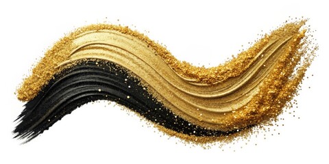 Black and gold glitter ink smear brushstroke wave blot glow texture painting background, black, gold, glitter, ink, smear